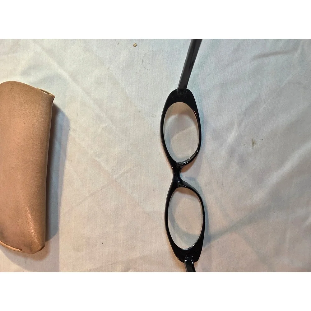 Black Oval Rhinestone Reading Glasses +3.25 Magnification with Tan Case